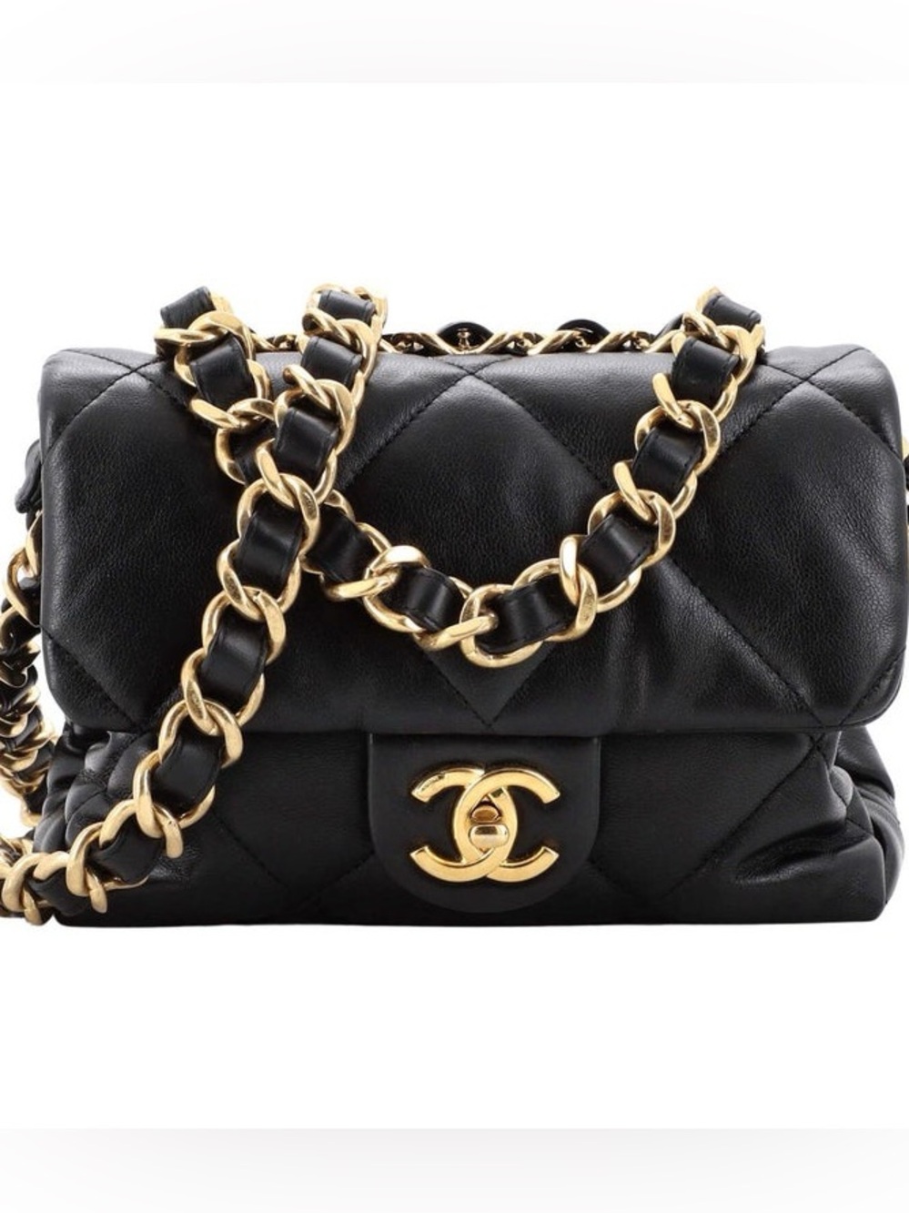 Chanel CC Bar Chain Handle Single Flap Bag Quilted Lambskin Crossbody